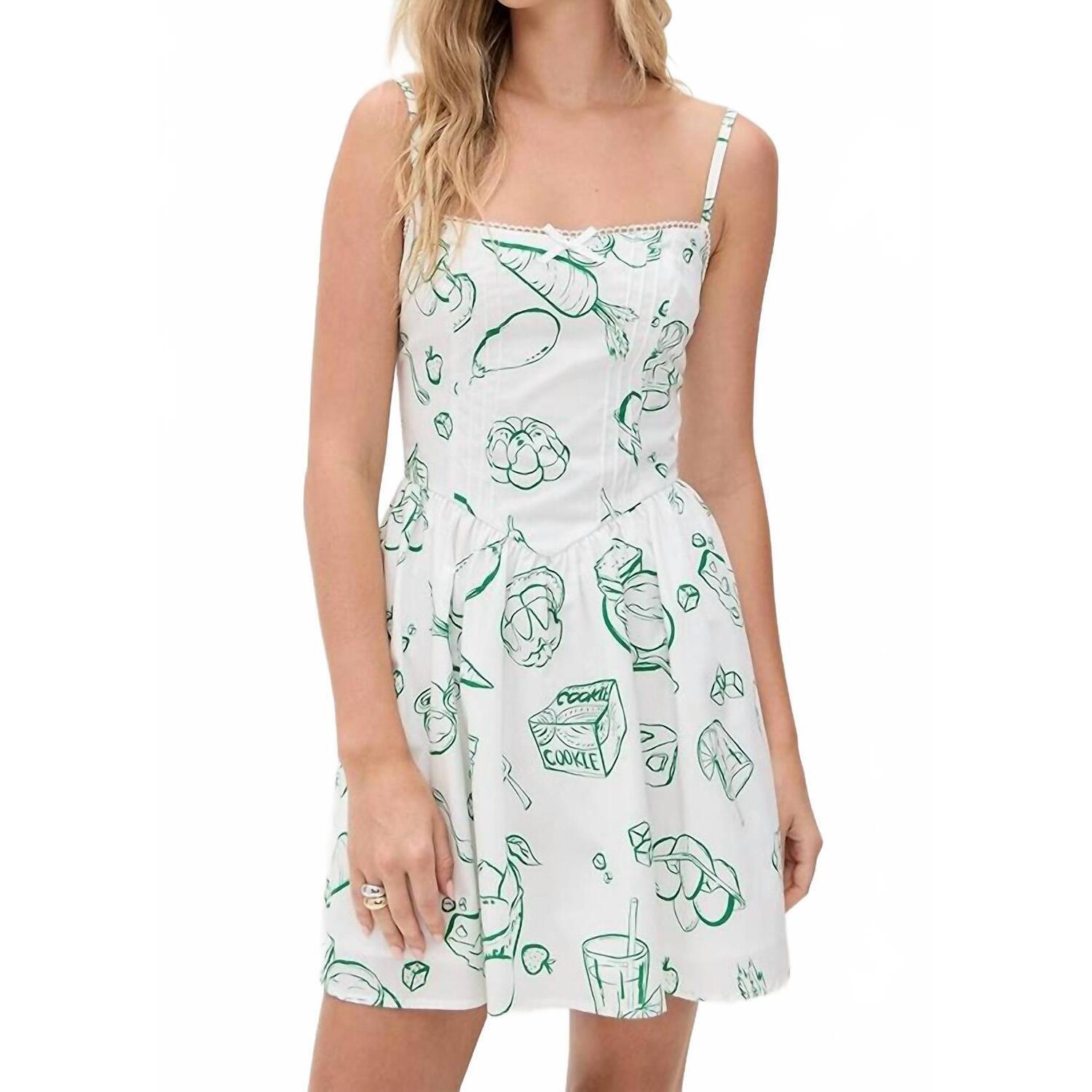 New Moon River Zuzu Convo Print Mini Dress In Green Multi